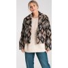 Vzorovaná dámska krátka fleecová bunda s golierom