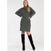 Olivovo zelené dámske svetrové šaty s rolákom