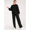 Čierna dámska tepláková súprava z viskózy so širokými nohavicami