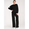 Čierna dámska tepláková súprava z viskózy so širokými nohavicami