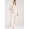 Béžová dámska tepláková súprava z viskózy so širokými nohavicami