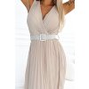 Béžové plisované midi šaty s opaskom