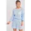 Svetlomodrá dámska pletená súprava blúzky s 3/4 rukávom a kraťasov