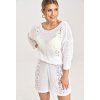 Smotanová dámska pletená súprava blúzky s 3/4 rukávom a kraťasov