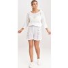 Smotanová dámska pletená súprava blúzky s 3/4 rukávom a kraťasov