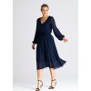 Tmavomodré midi šaty so šifónovými rukávmi