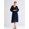 Tmavomodré midi šaty so šifónovými rukávmi