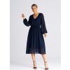 Tmavomodré midi šaty so šifónovými rukávmi