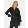 Čierny dámsky dvojradový kabát s opaskom