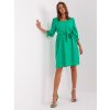 Zelené vzorované šaty s pásikom a balónovými rukávmi
