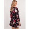 Čierne dámske kvetované mini šaty s výstrihom do V