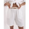 Biele dámske letné viskózové kraťase s pleteným pásikom