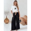 Čierne široké dámske nohavice z viskózy s elegantným pásikom MIRELOU