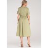 Khaki bavlnené midi šaty s golierom a pásikom