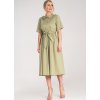 Khaki bavlnené midi šaty s golierom a pásikom