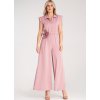 Ružový dámsky viskózový overal s pásikom s ozdobným kvetom