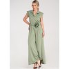 Svetlozelený dámsky viskózový overal s pásikom s ozdobným kvetom