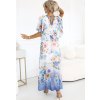 Bielo-modré vzdušné maxi šaty s výstrihom do V a kvetinovým vzorom