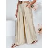 Béžové široké dámske nohavice z viskózy s elegantným pásikom MIRELOU