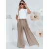 Svetlohnedé široké dámske nohavice z viskózy s elegantným pásikom MIRELOU