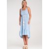Dámske svetlomodré bavlnené šaty s prúžkami a strapcami