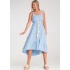 Dámske svetlomodré bavlnené šaty s prúžkami a strapcami