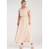 Béžová dámska viskózová súprava voľnej blúzky a sukne s elastickým pásom