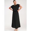 Čierna dámska viskózová súprava voľnej blúzky a sukne s elastickým pásom