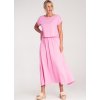 Ružová dámska viskózová súprava voľnej blúzky a sukne s elastickým pásom