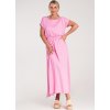 Ružová dámska viskózová súprava voľnej blúzky a sukne s elastickým pásom