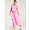 Ružová dámska viskózová súprava voľnej blúzky a sukne s elastickým pásom