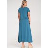 Modrá dámska viskózová súprava voľnej blúzky a sukne s elastickým pásom