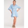 Modro-biele pruhované mini šaty so stojačikom