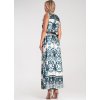 Bielo-modré vzorované letné maxi šaty s opaskom