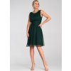 Tmavozelené tylové mini šaty bez rukávov