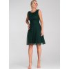 Tmavozelené tylové mini šaty bez rukávov