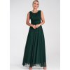 Tmavozelené tylové maxi šaty so zaväzovaním v páse