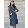 Tmavomodré bavlnené volánové midi šaty