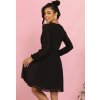 Čierne dámske plisované šaty s dlhými rukávmi a výstrihom CAMILLA