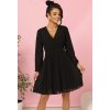 Čierne dámske plisované šaty s dlhými rukávmi a výstrihom CAMILLA