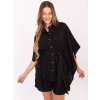 Čierny letný dámsky komplet s kimonovou košeľou a kraťasmi
