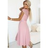 Ružové šifónové šaty s čipkovým výstrihom ALEXIS