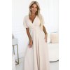 Svetlobéžové dlhé šaty s výstrihom JENNIFER