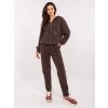 Čokoládovo hnedá dámska pletená súprava mikiny a nohavíc s ozdobnými zipsami