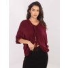Vínový dámsky oversize sveter s 3/4 rukávmi