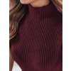 Vínový dámsky rebrovaný sveter s krátkymi rukávmi a rolákom GIRLGLORY