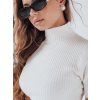 Biely dámsky rebrovaný sveter s krátkymi rukávmi a rolákom GIRLGLORY
