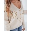Smotanový dámsky sveter KERINDA s flitrovanými kvetinovými aplikáciami