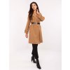 Camel dámsky kabát s vreckami a pásikom