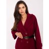 Vínový dámsky kabát s vreckami a pásikom